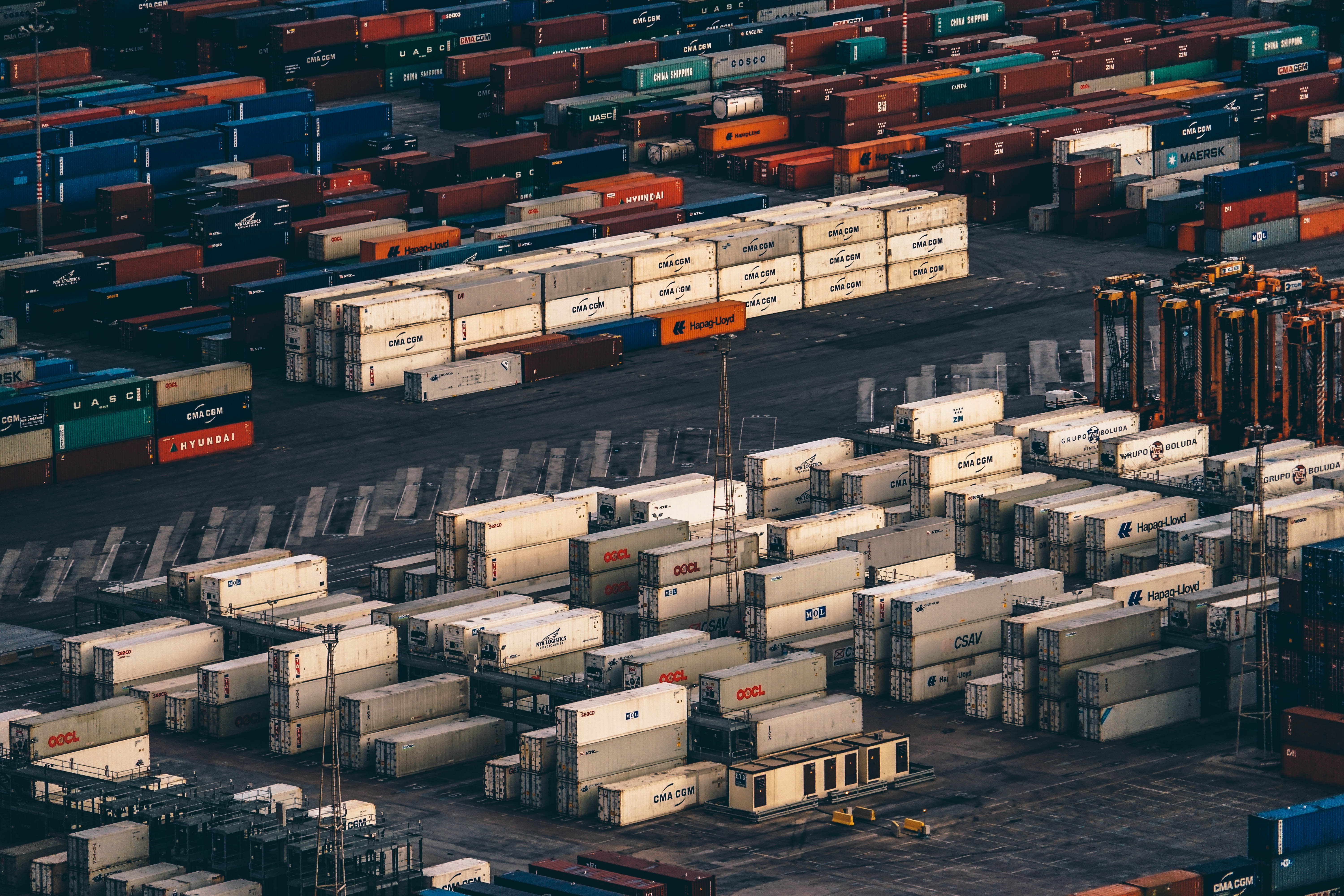 Shipping containers in a port
